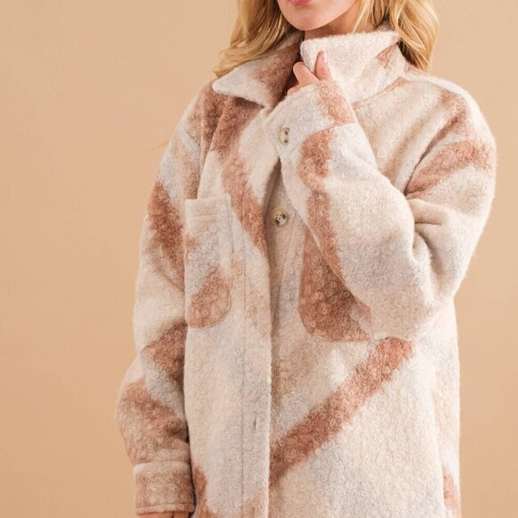 Oversized Teddy Marbled Button Up Coat Jacket - Picture 2 of 10